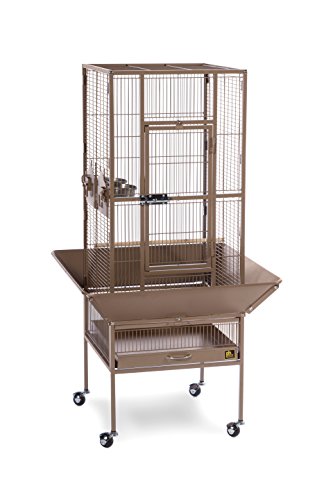 Image of Prevue Pet Products Park Plaza Bird Cage - Small Cocoa Brown Steel Cage with Rolling Stand, Dual Locks, Seed Guards, and Perch, Ideal for Parakeets, Cockatiels, & Small-Medium Birds - Cocoa Hammertone