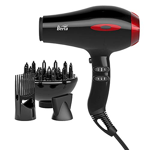 1875W Tourmaline Hair Dryer Ionic Frizz Control Fast Drying Blow Dryer Professional Hairdryer 2 Speed and 3 Heat Settings, Concentrator & Diffuser & Pik, Cool Shot
