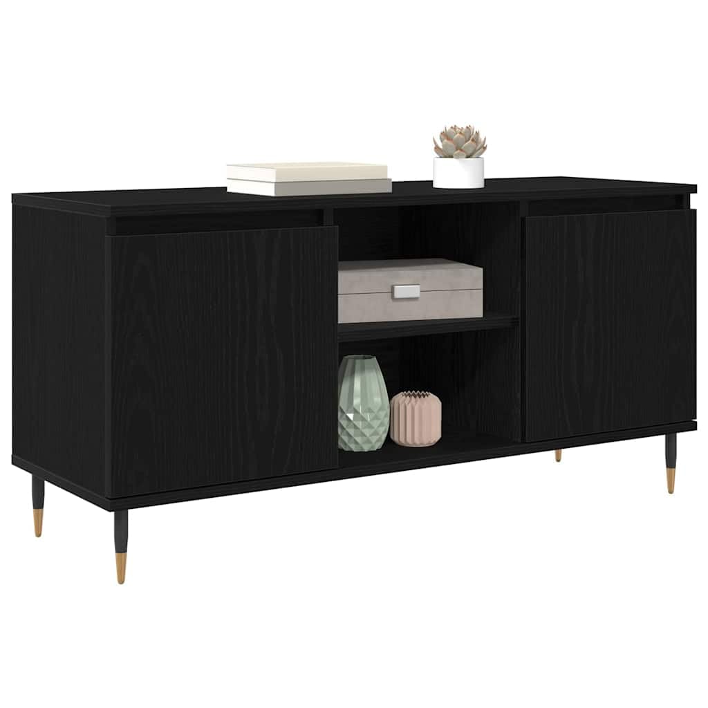 vidaXL TV Cabinet Black Oak 104 x 35 x 50 cm Engineered Wood, Elegant Media Cabinet, Rectangular, Modern Storage Solution, Durable Tv Stand, Compact Entertainment Unit, Home Theater Furniture