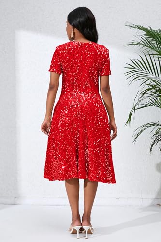 Image of Sequins Glitter Short Sleeve Women's Maxi A-line Dress - Sparkly Party Elegant