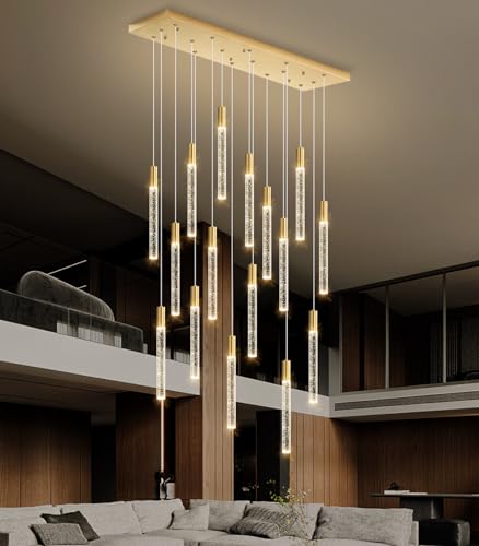 cenozo 16 Lights Rectangular Modern Glam Chandeliers for Staircase Entryway