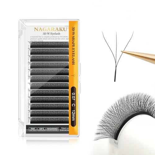 NAGARAKU 3D W Premade Fans Lash Extensions 0.07 C 12mm Matte Black