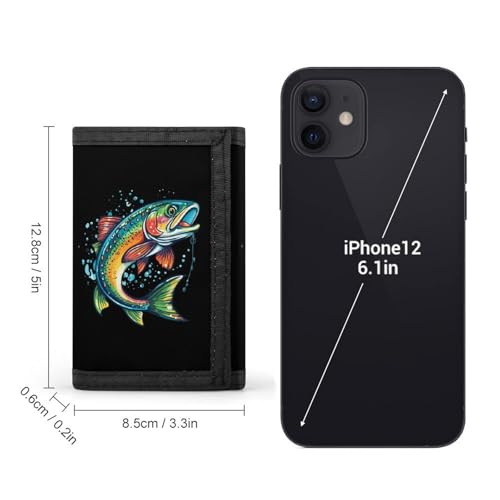 Rainbow Trout Print Trifold Wallet for Men Women Portable Slim Purse Zip Closure Pocket Wallet2