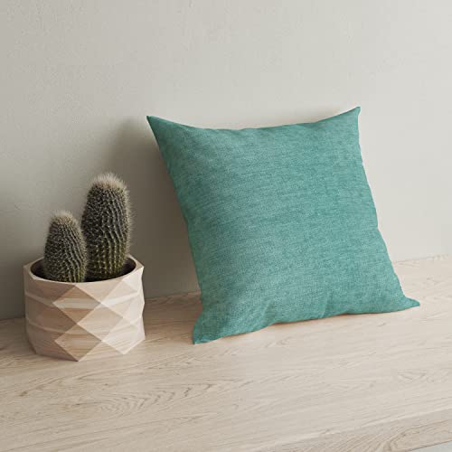 Image of Encasa XO Thick Chenille Throw Pillow Covers Set of 1 | Teal - (16 inchx16 inch) (40x40 cm) | Decorative Accent Square Throw Pillow Cases for Couch, Home Decor, Sofa
