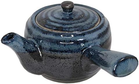 Japanese Teapot Kettle Kyusu 14.5 oz Ceramic Black flowing Crystal Blue (km-301)