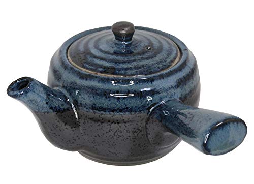 Japanese Teapot Kettle Kyusu 14.5 Oz Ceramic Black Flowing Crystal Blue (Km-301) #TOP3