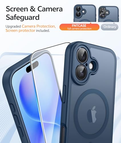 Image of FNTCASE for iPhone 16 Plus Case [Compatible with Magsafe] Translucent Matte Cases with [Screen Protector] Military Grade Shockproof Protective Phone Cover - Blue