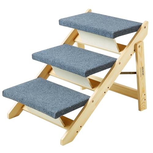 VEVOR Holz-Haustiertreppe/Haustierstufen, 2-in-1 faltbare Hundetreppe aus Holz für Betten, Sofas und Autos, Hundetreppe und Rampe mit 3 Stufen für kleine, mittelgroße und große Haustiere, bis zu 68 kg