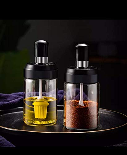 Image of Borosilicate Glass Food and Pickle Storage Spice Jar with Spoon & Food Storage Jar with Brush for Ghee, Butter, Oil & Stoppers - 250ml (1 /Brush Jar)