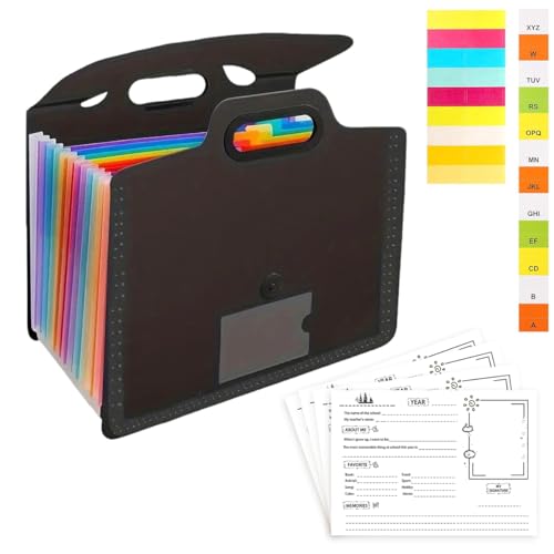 Memory Box for Kids School Years Memory Book Kids Artwork Storage Photo Album with Keepsake Pocket Scrapbook from Preschool Through 12th Grade with 13 Pocket for Storage Pictures File Folders (Black)