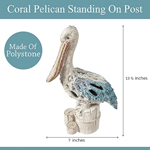 Corner Merchant Pelican Statue Figurine Coral Reef Beach Home Decor (Blue Pelican On Post) 13 3/4 Inches Tall #TOP2