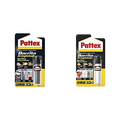 Pattex Barrita arreglatodo, masilla adhesiva para sellar, pegar, metal, 48gr + Barrita Arreglatodo Masilla bicomponente extrafuerte, pasta moldeable para pegar y reparar