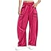 Teen Girls Stylish Striped Baggy Sweatpants Elastic High Waist Straight Joggers Casual Loose Kids Hot Pink 8-10 Years