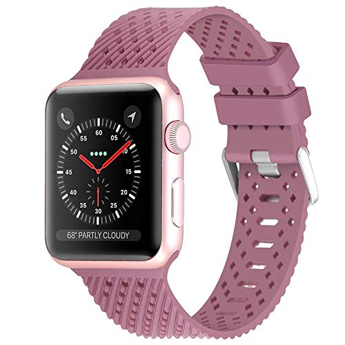 Silicone Strap for 6 band 44mm 40mm 38mm 42mm Rhombic pattern Breathable belt bracelet iwatch serie 3 4 5 se 6 band (Band Color: Dark Pink, Band Width: 42mm or 44mm L)