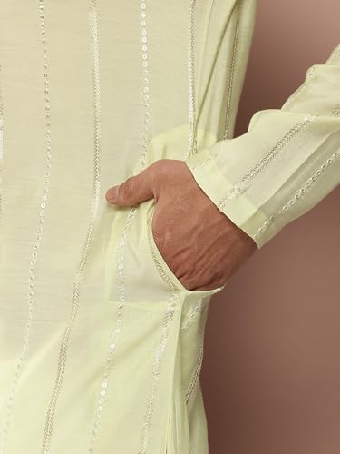 Image of See Designs Men's Long Sleeve Side Slit Chanderi Silk Sequins Mandarin Collar Kurta