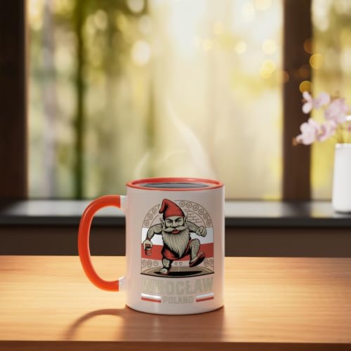 Wroclaw Poland Gnome Souvenir Cerámico Naranja/Blanco miniatura 3