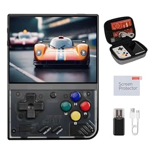 Miyoo Mini Plus, Retro Gaming Console with 64G Memory Card, 3.5-inch IPS Screen, 3000mAH Long Endurance Battery,with Storage Case, Support 10000+ Games (Black 64G)