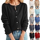 Cozy Cashmere Sweaters for Women Button Down Open Crew Neck Fall Winter Cream Lightweight Cardigan Casual Plus Size Ladies Long Sleeve Soft Warm Teen Girl Clothes Christmas Outfits 2025 Black