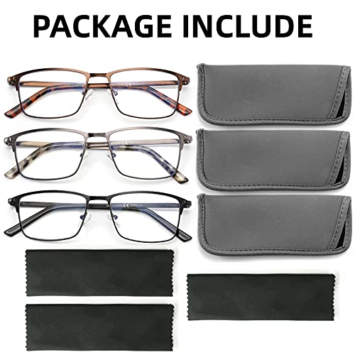 Crgatv 3-Pack Reading Glasses For Men Blue Light Blocking Metal Full Wide Frame Computer Readers Anti Uv/Eye Strain/Glare (+1.5 Magnification Strength) #TOP5
