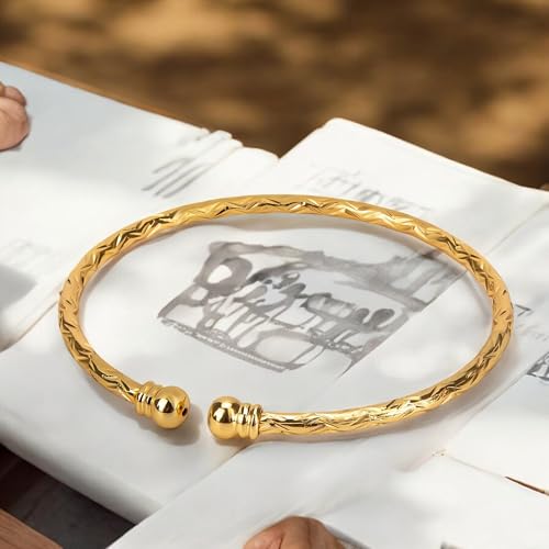 4pcs Bangles for Women Bracelets Jewelry FOR SMALL WRIST (5.5–7 inch), CUSTOMISABLE Unisex Simple Cuff Gold Platinum Plated Fine Fashion Open Bangle, Twisted Style, India Openable Arab Ethiopian Dubai Africa Gift4
