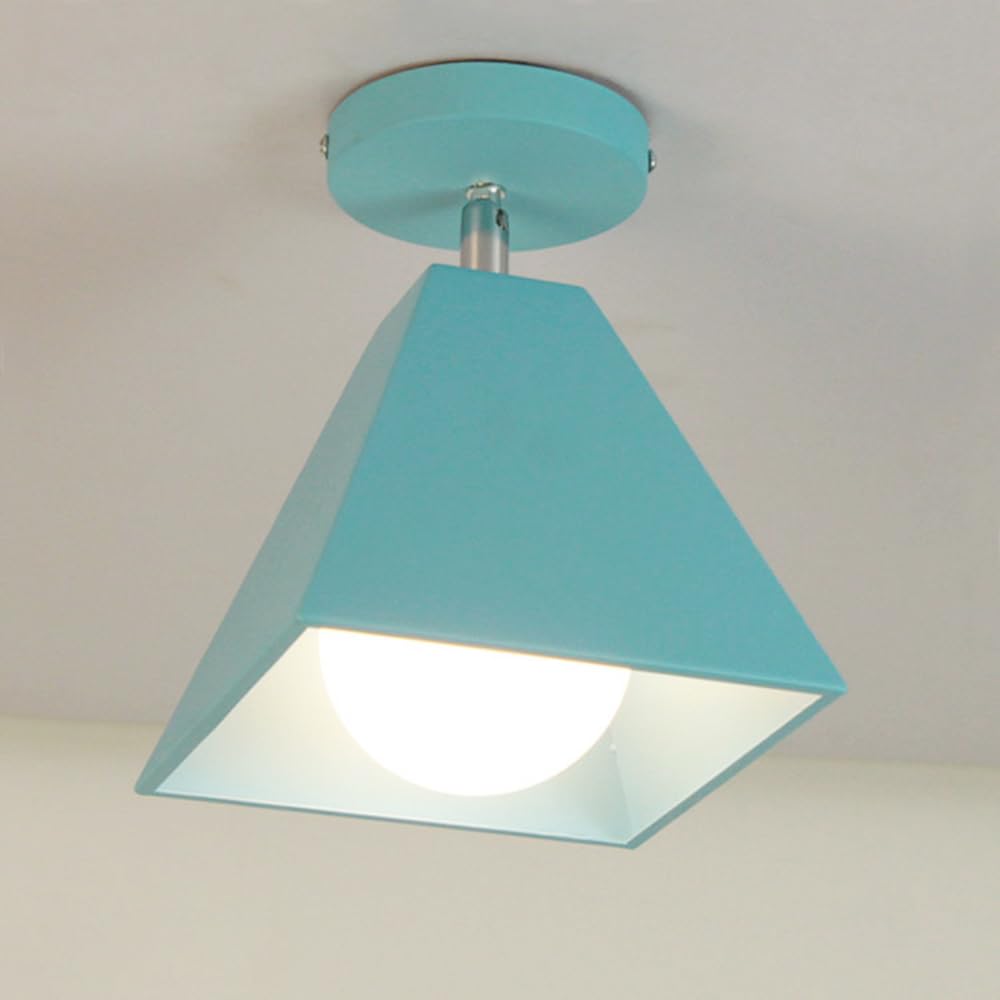 LYMSXAZOU Hallway Light, E27 Semi Flush Mount Chandelier, Modern Colored Metal Ceiling Light Fixtures, Kitchen Fixtures for Bedroom Garage Bathroom Balcony Corridor Stair Aisle Lamp(Color:Blue)