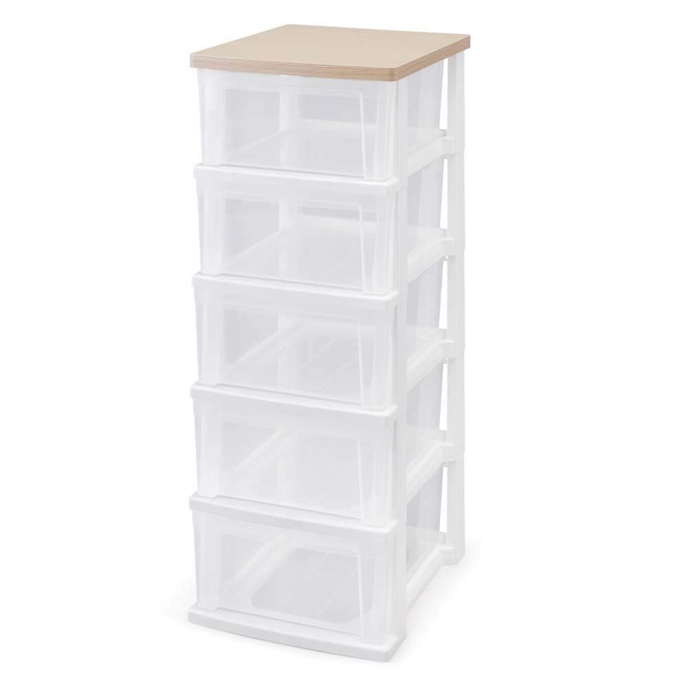 アイリスオーヤマ チェスト ウッドトップチェスト 5段 頑丈設計(一体型フレーム) スリム サイドチェスト NSS-325WT 幅32.5×奥行39.1×高さ96.5㎝ フレンチオーク/クリア