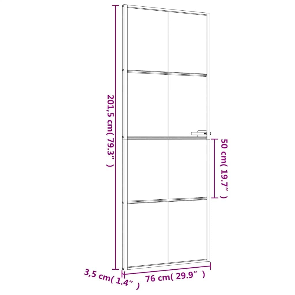 Puerta interior delgada negra vidrio y aluminio 76x201,5 cm, 4x2 rejillas