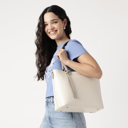 Image of Structured Tote Bag for Women | Faux Leather Handbag with 3 Compartments, Outer Pockets, Utility Section & Detachable Straps | Elegant Everyday Tote for Office, Errands & Travel