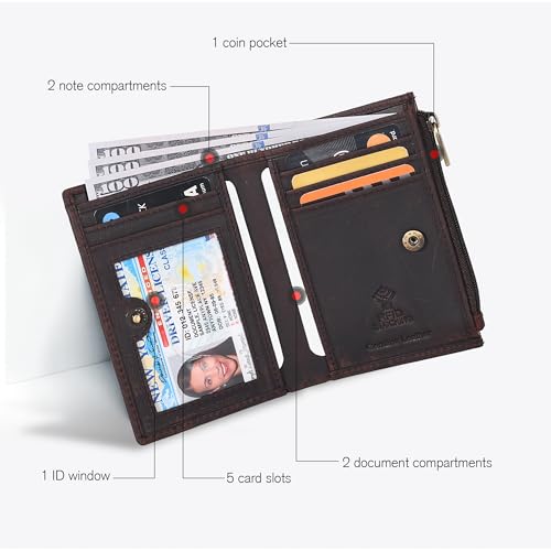 Oak Leathers Women's RFID Leather Wallet – Compact Bifold Coin Purse with Card Slots & ID Holder (Crazy Horse Brown Floral Design) - Image 2