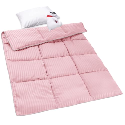 Image of ZPECC Toddler Down Alternative Comforter, 39x47 Hypoallergenic Baby Blanket Quilt, Soft Breathable Lightweight All Season Kids Duvet Insert for Crib Stroller Cot Daycare, Pink Stripe