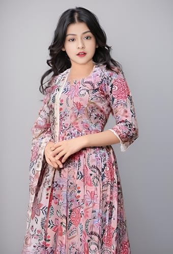 Image of Girls Printed Pure Cotton Kurta Pant with Dupatta