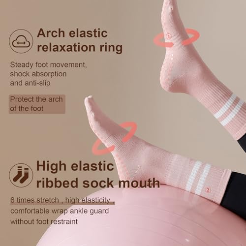 Lacholin Yoga Pilates Socks with Grips for Women, Non Slip Grips Cotton Socks for Barre, Ballet, Dance, Workouts3