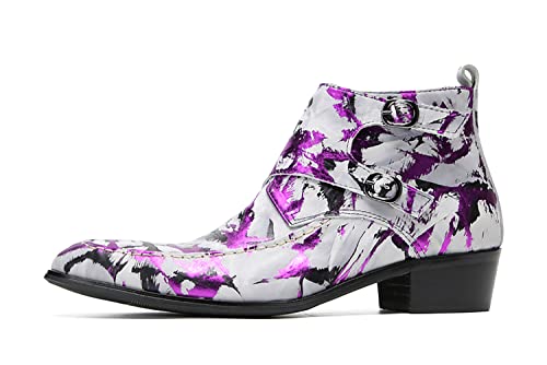 Santimon Mens Ankle Boots Casua Dress Genuine Leather Chelsea Boots Pointed Toe Zipper Belt Buckle Cowboys Boots Fashion Prom Wedding Tuxedo Ballroom Disco Singer Western Boots for Men2