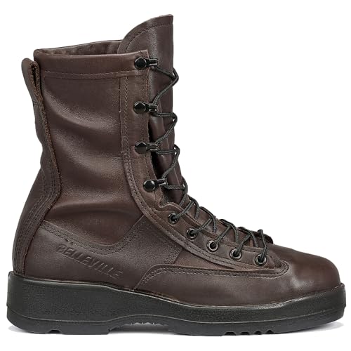 BELLEVILLE 330 ST 8" Wet Weather Steel Toe Flight Combat Boots for Men - USMC Navy Aviator Brown Leather with Dri-Lex Lining and Vibram Chevron Outsole; Berry Compliant2