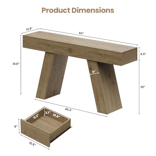 63-Inch Long Console Table Entryway Table with Storage Drawer, Natural Wood - image 3