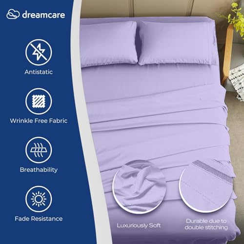 Image of DREAMCARE Full Size Sheets - Cooling Sheets - 4pcs Set - up to 15 inch Deep Pocket Full Sheet Set - Sheets Full Size Bed - Soft & Long Lasting 100% Fine Brushed Polyester with Side Pocket - Lavender