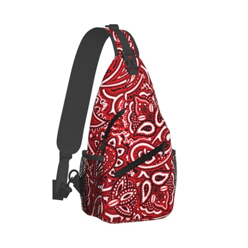 Casual Sling Backpack for Men for Paisley Bandana Red Crossbody Backpack, Unbalance Gym Bag Travel Bag Outdoor Hiking Daypack2