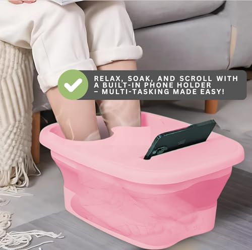 Collapsible Foot Spa Bath – Portable Pedicure Bowl & Soaking Basin for Feet – Manual Foot Bath Bucket for Foot Care, Relaxing Feet Soak, and at-Home Spa Treatments – Pink