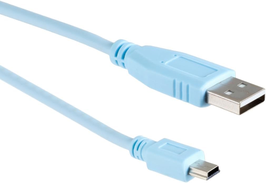 互換シスココンソールケーブルUSB、2メートルライトブルー、AからミニB、Cisco CAB-Console-USB、37-1090-01、ルーター、スイッチ、ファイアウォールの交換用