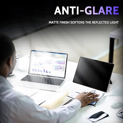 Image of Peslv Privacy Screen for 10.5 Inch Surface Go 4 /3 /2 /1, MagicSuction Removable Anti Spy Black Protector, Glare Blue Light Filter for Microsoft Laptop Computer Monitor