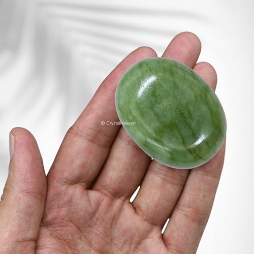 Image of Light Green Aventurine Crystal Palm Pebbles Stones for Anxiety Stress Relief Massage - AAA Grade Original Healing Gemstone Agate Palm Stone for Yoga Meditation Spiritual Reiki Feng Shui