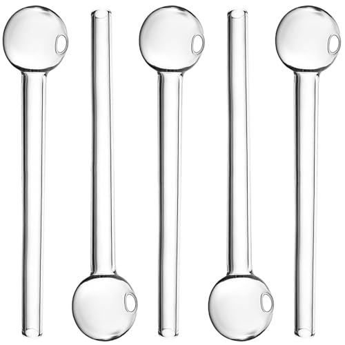 5pcs Glass Pipe Oil Burner Male glass tubes, 13cm Borosilicate GLass Pipe, GlAss Straws with Ball-Shaped, Mini Portable Heat Resistant GlaSS Oil Burner, Clear Thick Oil Pipe for Travel and Relaxation