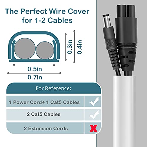 Image of Wire Covers for 2 Cords, 116.5in Cord Hider On Wall Mounted, White Cord Cover Kit, Cable Cover Paintable, Cable Concealer for Extension Cord, Ethernet Cable, Speaker Wire Hider, W0.7in H0.4in