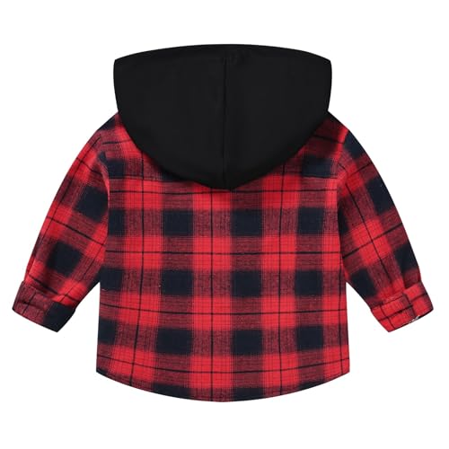 Unisex Kids Flannel Plaid Shirts Toddler Boys Girls Button Down Long Sleeve Shirt with Hood Fall Winter Jacket Coats3