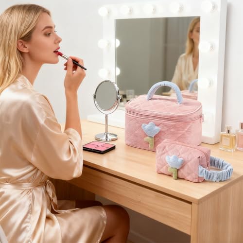 Image of MAYCREATE Makeup Pouch Bag, 2Pcs Soft Corduroy Travel Makeup Bag Set, Cute Toiletries Wash Bag Pouch, Stylish Cosmetic Storage Bags for Daily or Travel