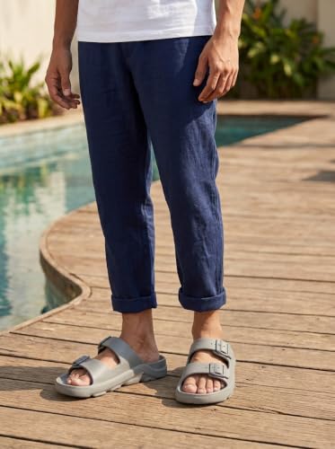 Image of Carlton London Men's Casual Thong Flip Flops with Striped Straps and Metallic Accent