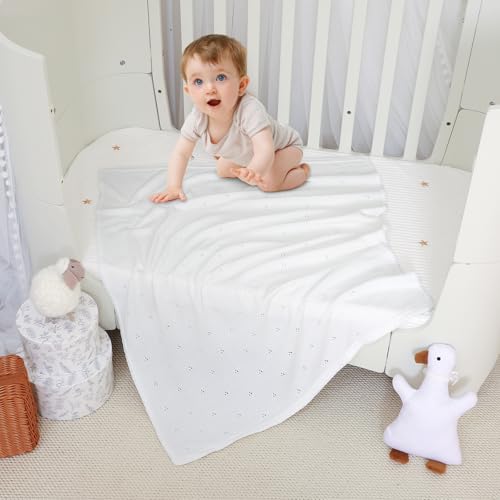 Image of Baby Blanket Knit Ultra Soft Swaddle Receiving Blankets for Boys & Girls Cotton Knitted Newborn Infant Toddler Nursery Crib 30 x 40 Inch