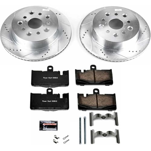 Image of PowerStop Rear Brake Kit for Lexus LS430 2001-06 - Drilled and Slotted Disc Rotors with Carbon-Fiber Ceramic Brake Pads Replacement, K2329