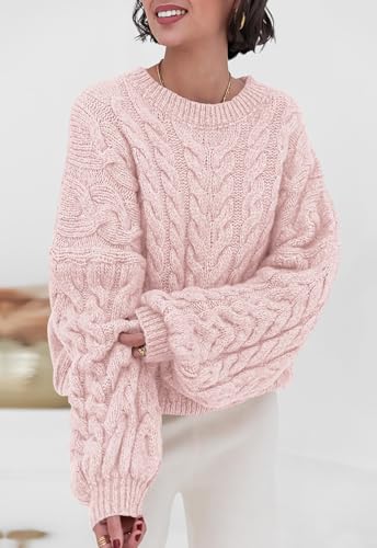 Image of PRETTYGARDEN Womens Sweaters Spring 2026 Cable Knit Long Sleeve Crewneck Oversized Sweater Chunky Pullover Loose Outfits