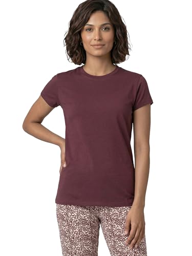 Image of Enamor Short Sleeve Crew Neck Regular Length Basic Crew T-Shirt for Women - Slim Fit, Soft and Breathable Stretch Cotton - E047